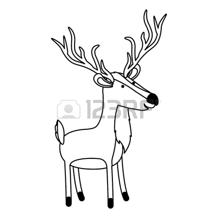 450x450 Deer Cartoon In Color Sections Silhouette With Thick Contour