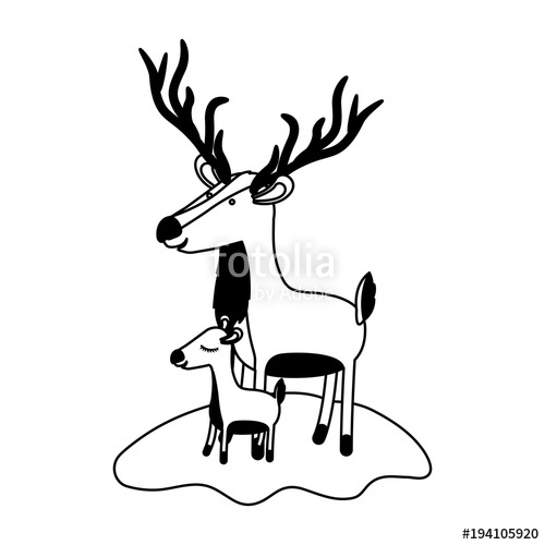 500x500 Cartoon Deer And Calf Over Grass In Black Silhouette Vector