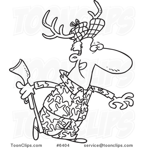 581x600 Cartoon Black And White Line Drawing Of A Deer Hunter Wearing