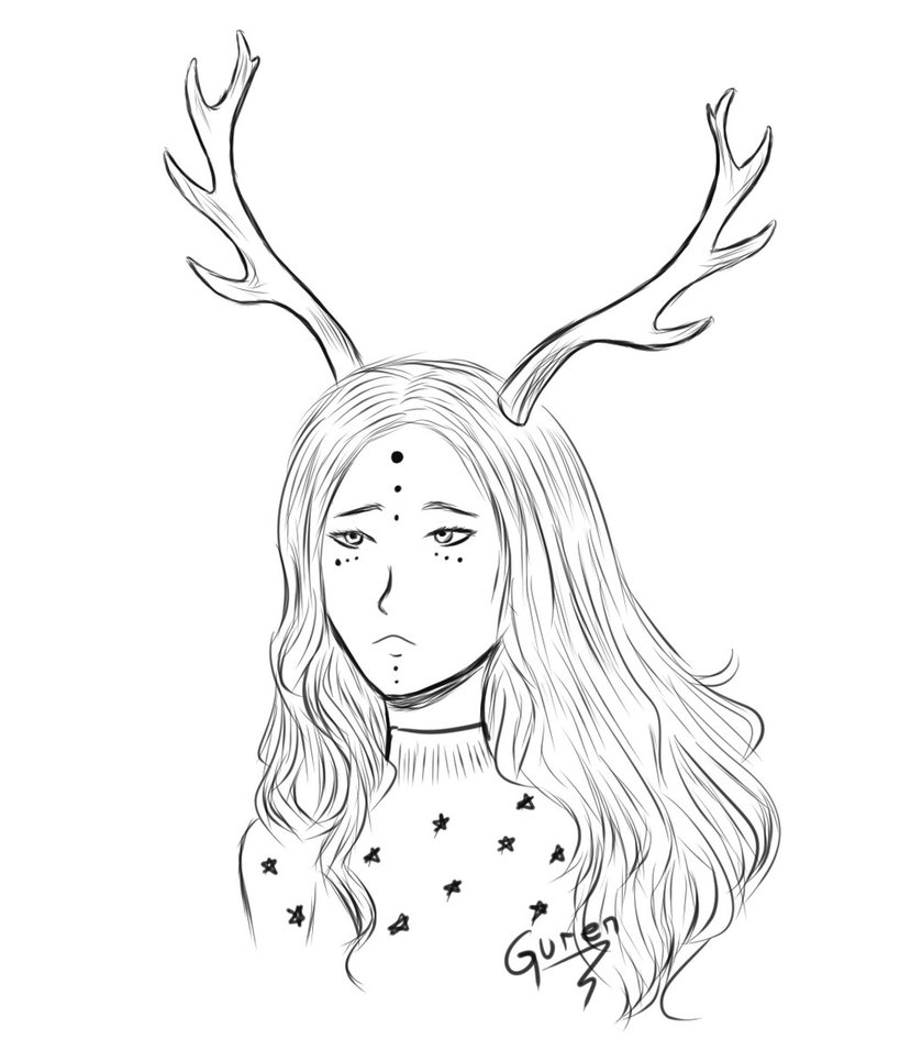 829x965 Inktober] Deer Horns By Guren Chan