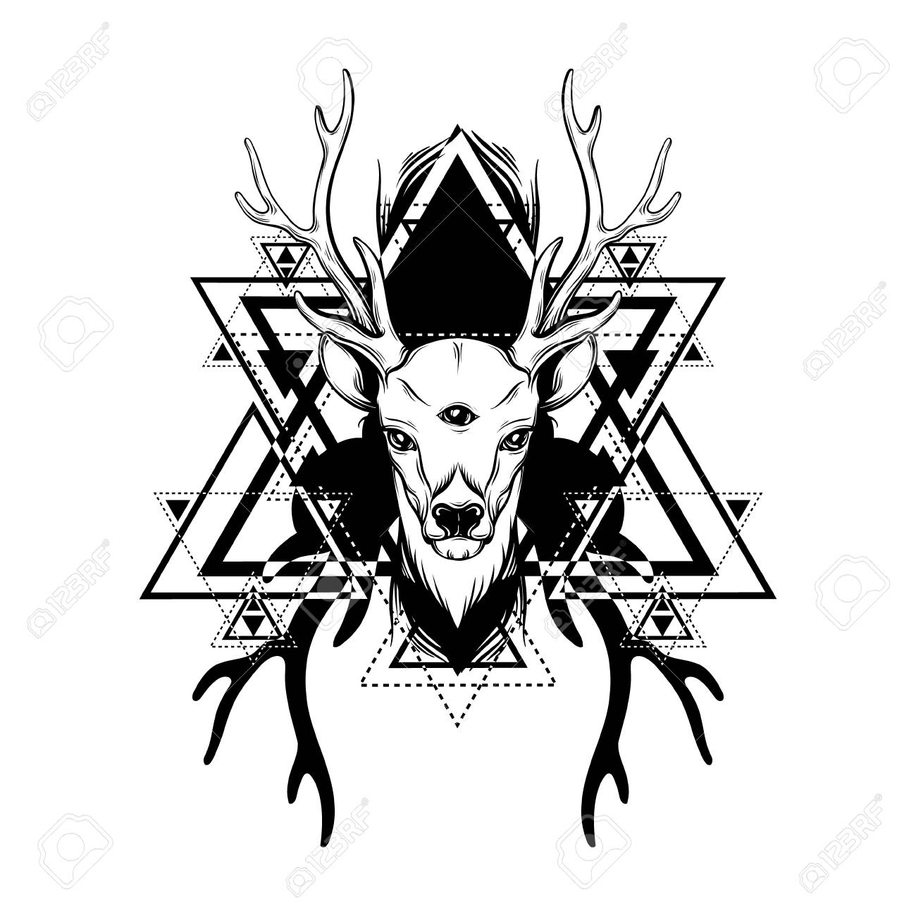 1300x1300 Hand Drawn Beautiful Hand Sketched Deer. Illustration Of Deer'S