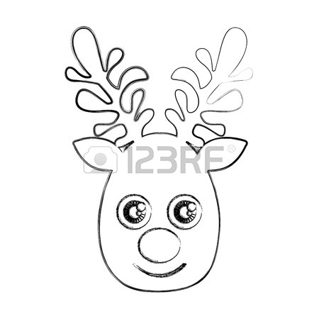 450x450 Sketch Silhouette Square Frame With Christmas Reindeer Face Vector