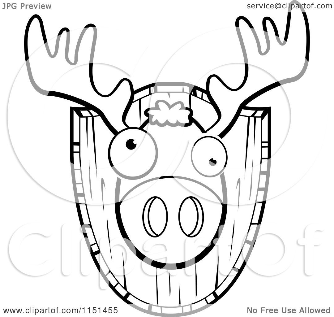 1080x1024 Cartoon Clipart Of A Black And White Mounted Trophy Deer Head
