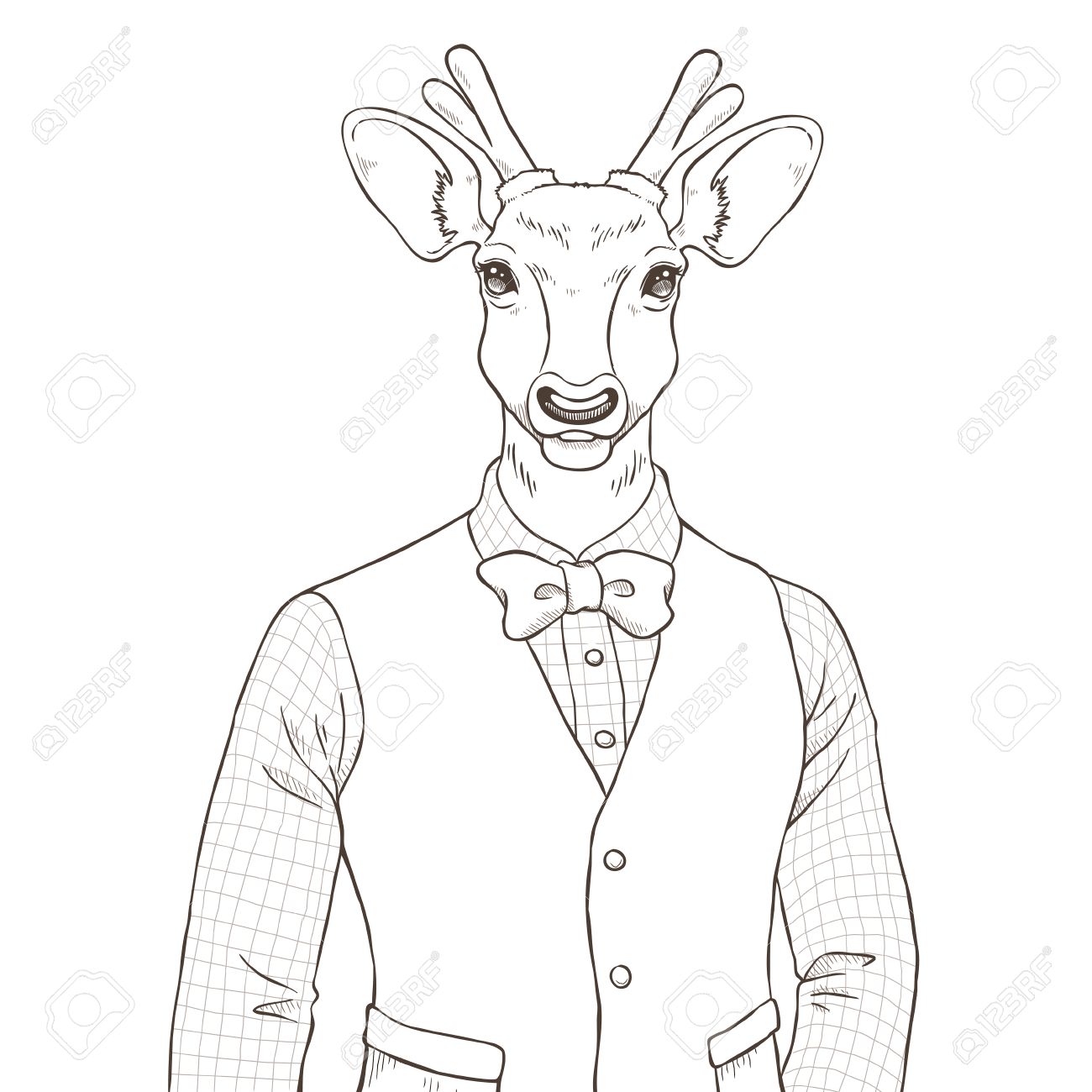 1300x1300 Retro Fashion Hand Draw Vector Illustration Of Deer, Black