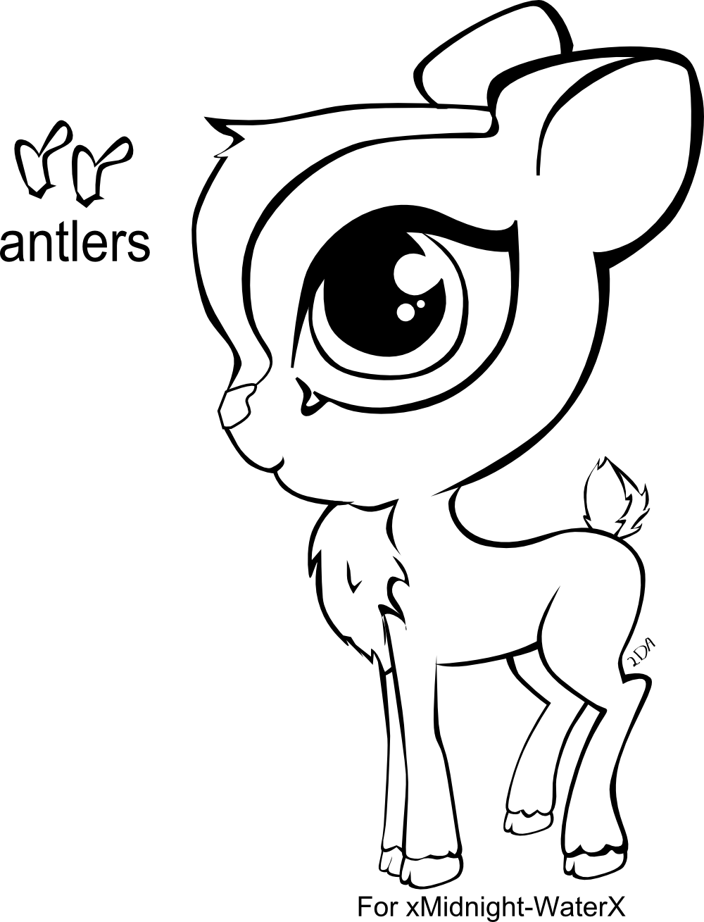 1000x1309 For Xmidnight Waterx Chibi Deer Line Art By Longdayart