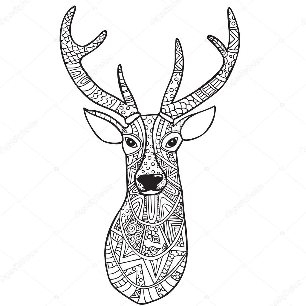 1024x1024 Deer. Hand Drawn Reindeer With Ethnic Doodle Pattern. Coloring