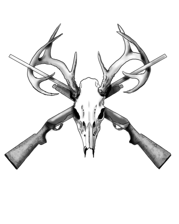 576x720 Deer Skull And Guns Tattoos Design