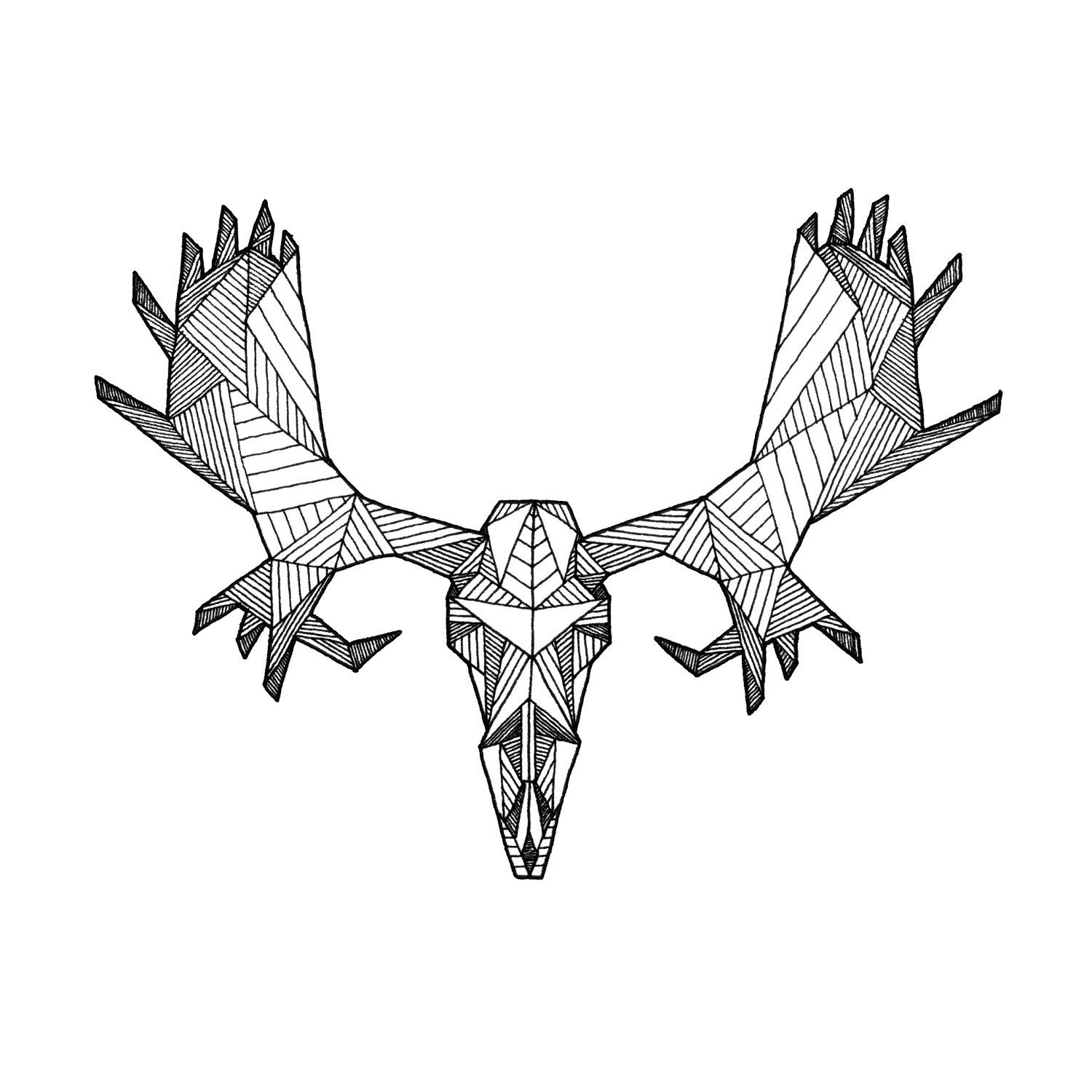 1500x1500 Detailed Geometric Moose Skull Drawing