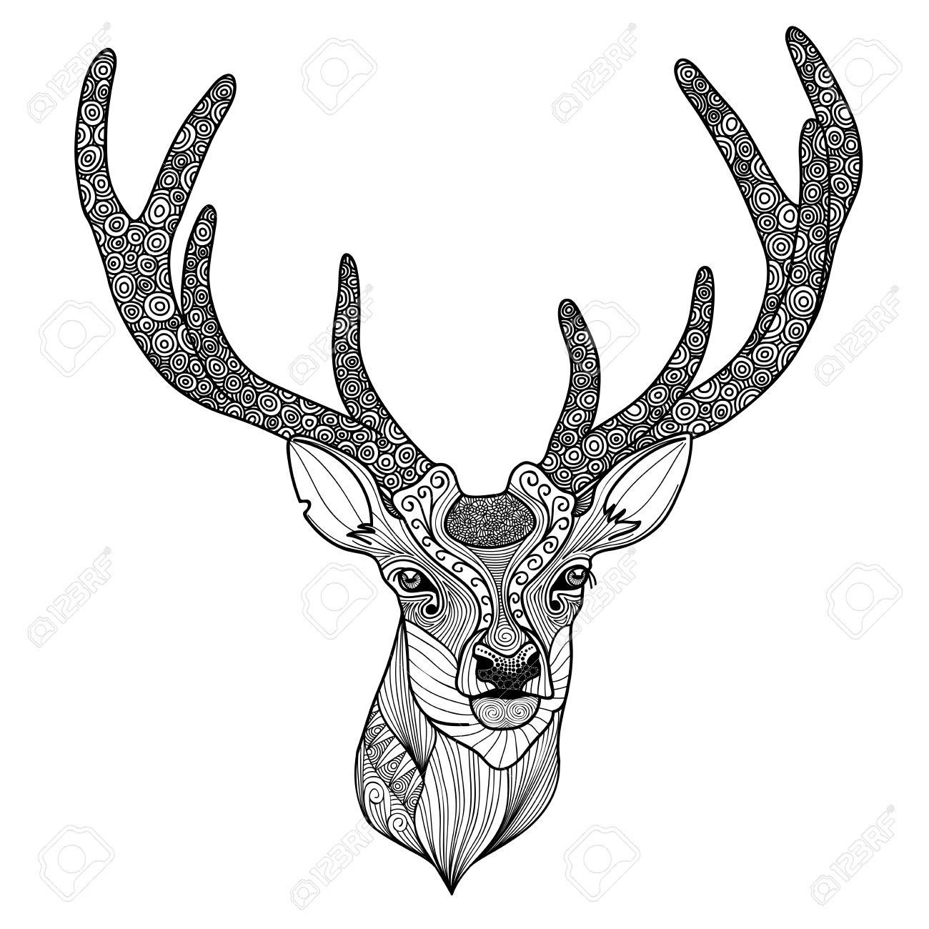 1300x1300 Patterned Deer Head With Big Antlers Royalty Free Cliparts