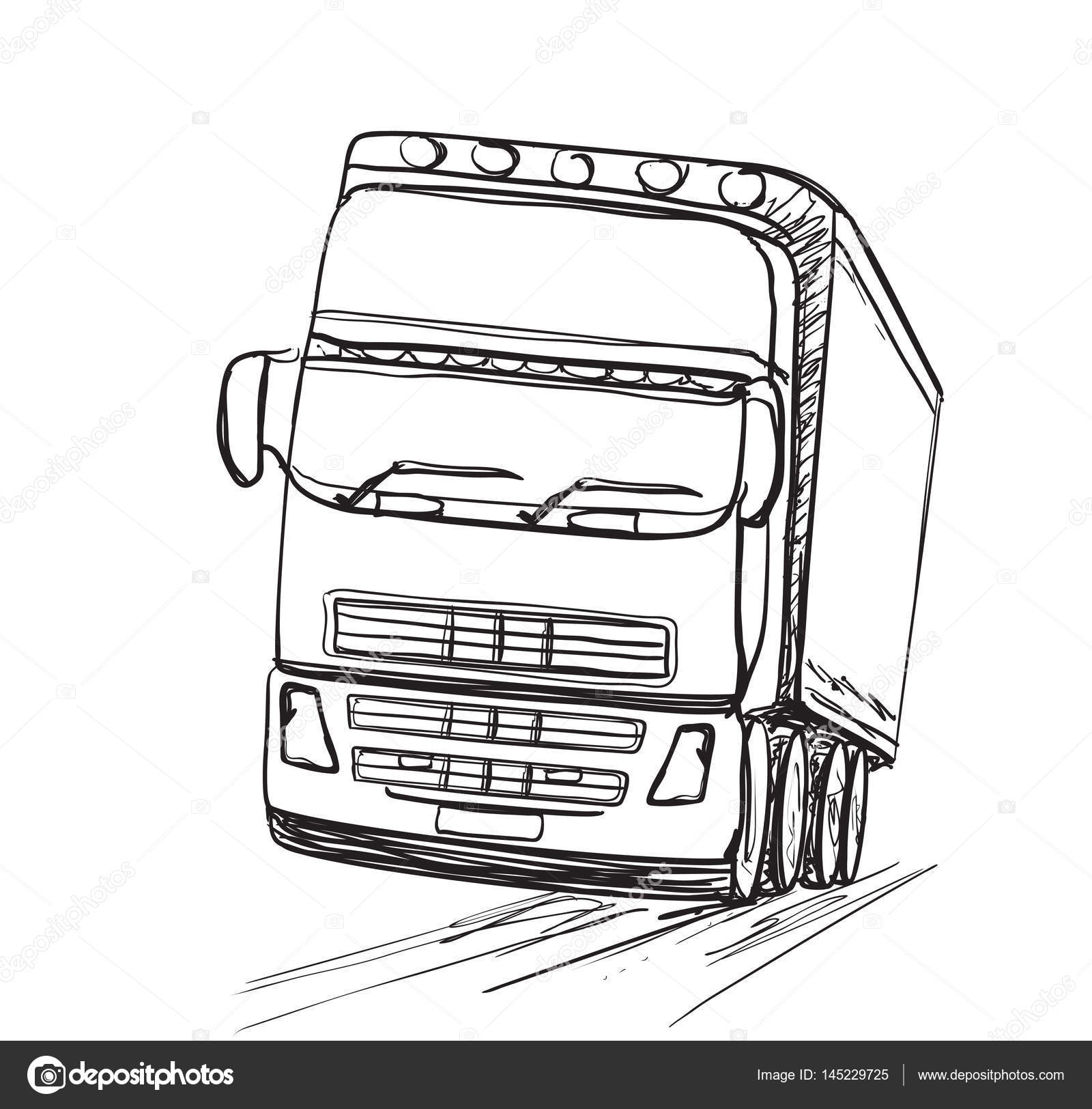 1600x1624 Delivery Service. Hand Drawn Truck. Transport. Stock Vector