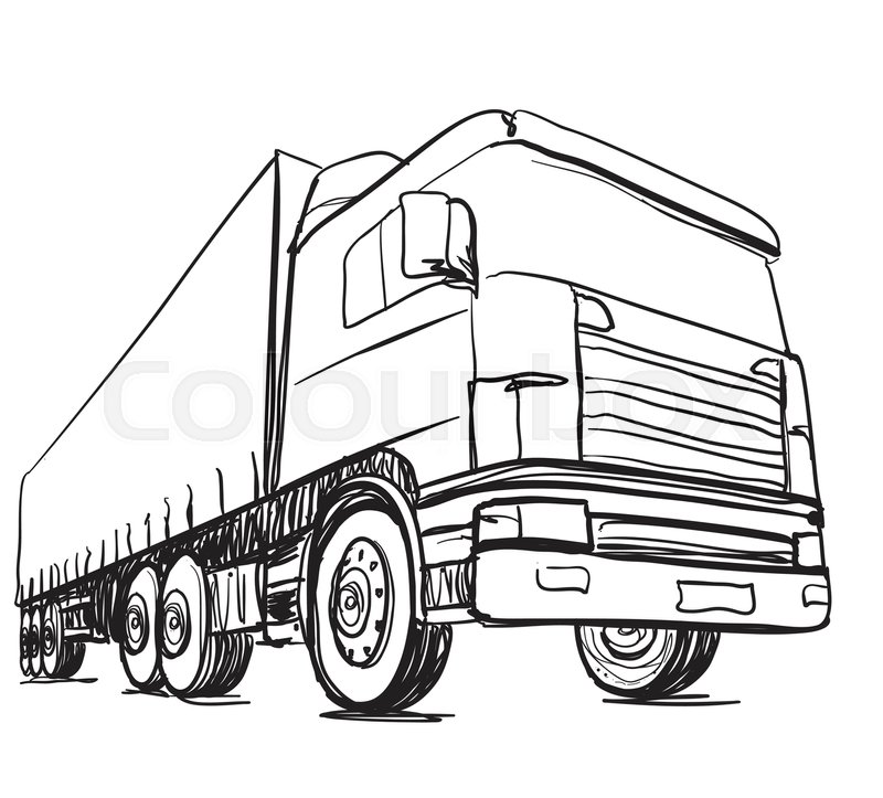 800x723 Sketch Logistics And Delivery Poster. Hand Drawn Truck