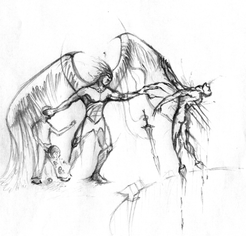 800x766 An Angel Killing A Demon By Leandry