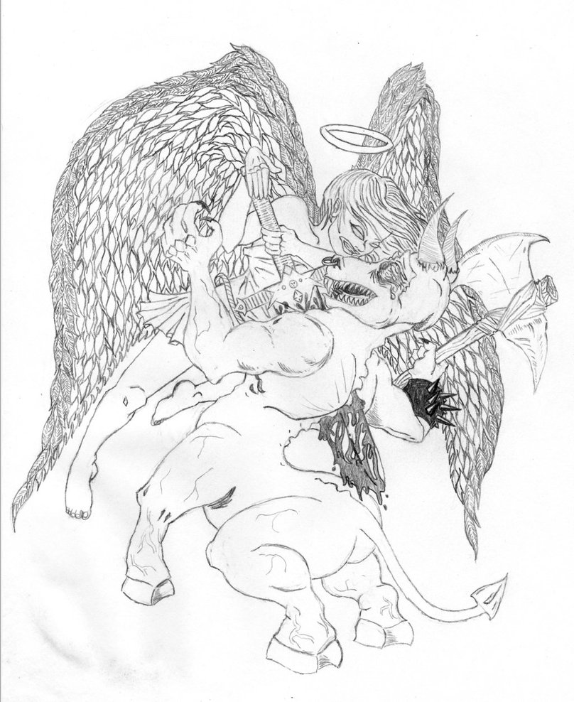 808x988 Angel Demon Fight By Nickbentonart