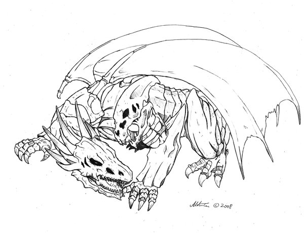 600x461 Skull Demon Dragon Lineart By Chaosenvoy