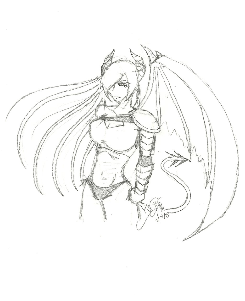 1024x1259 Demon Girl Sketch By Kyokasha