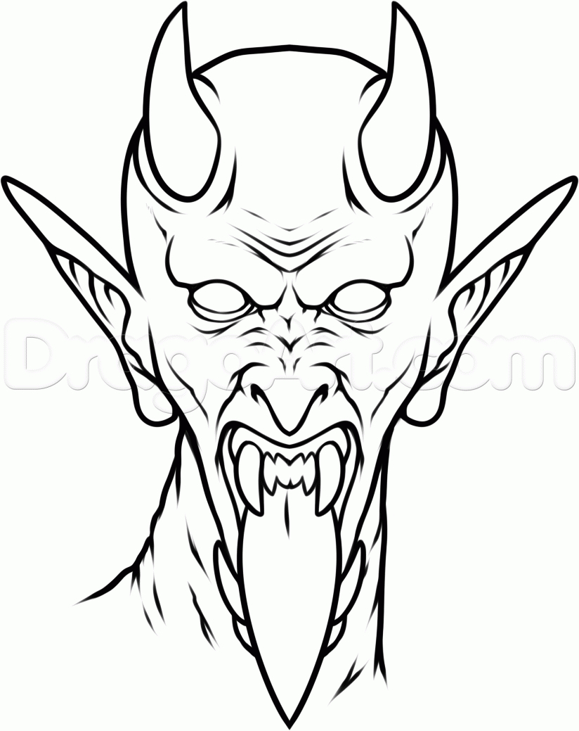 824x1039 Drawing Of The Devil Black Outline Devil Face Tattoo Stencil