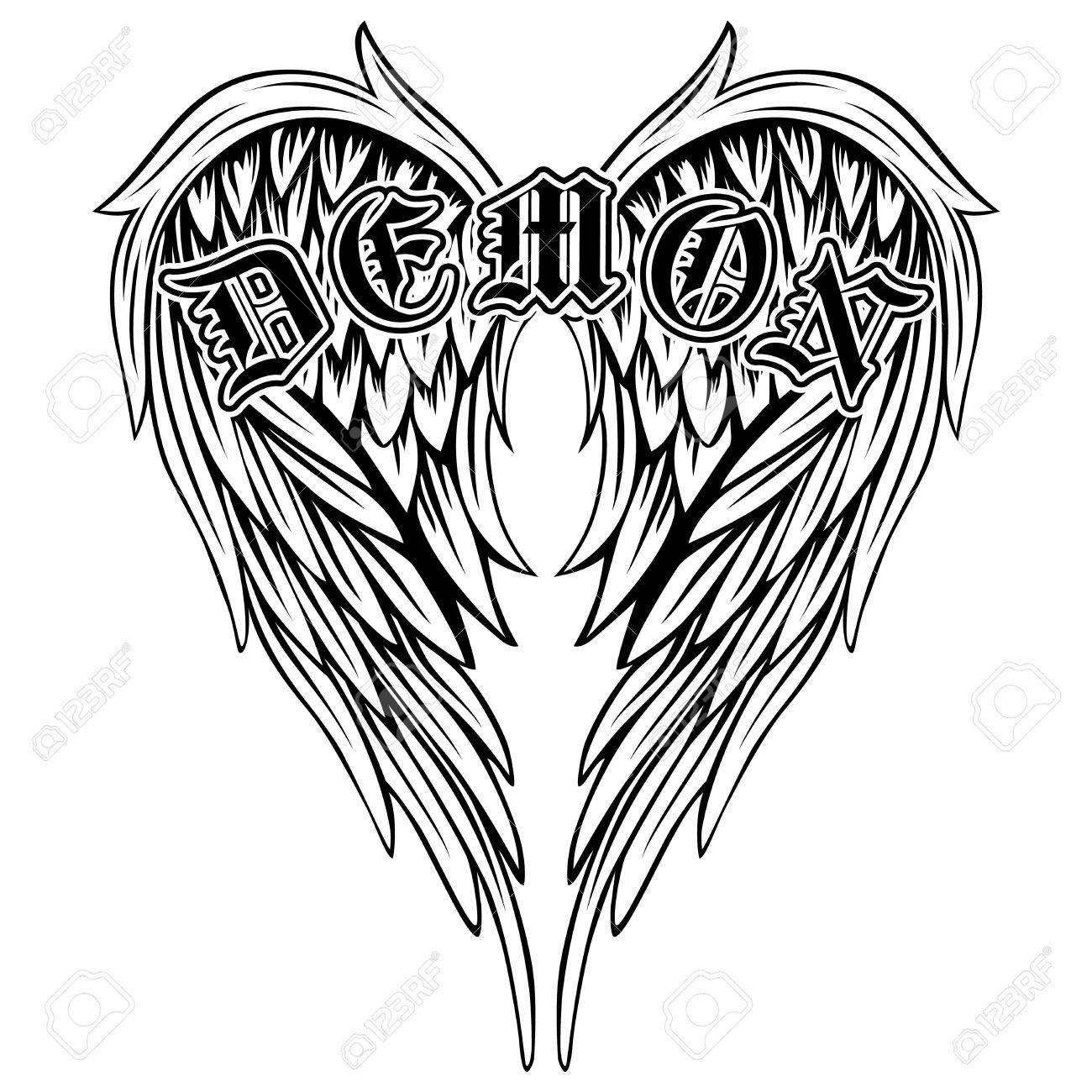 1300x1300 Abstract Vector Illustration Black And White Wings And Inscription