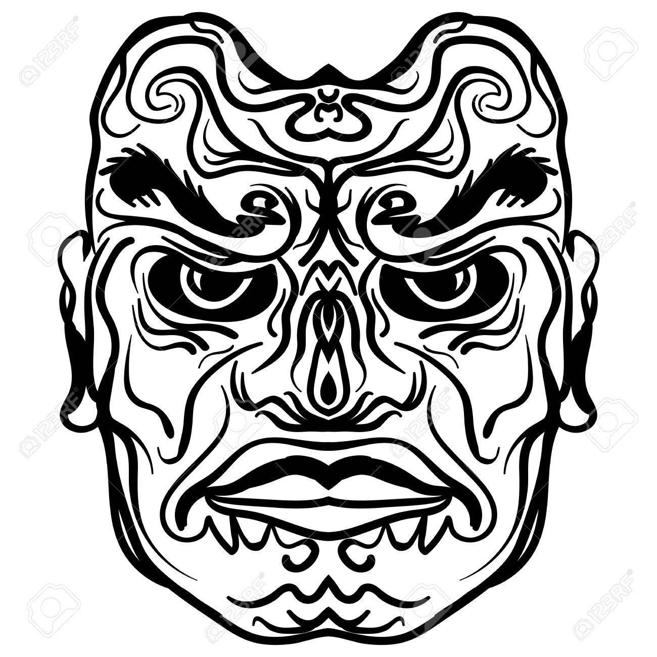 1300x1300 Tattoo Design Of Tribal Mask, Vintage Engraved Illustration