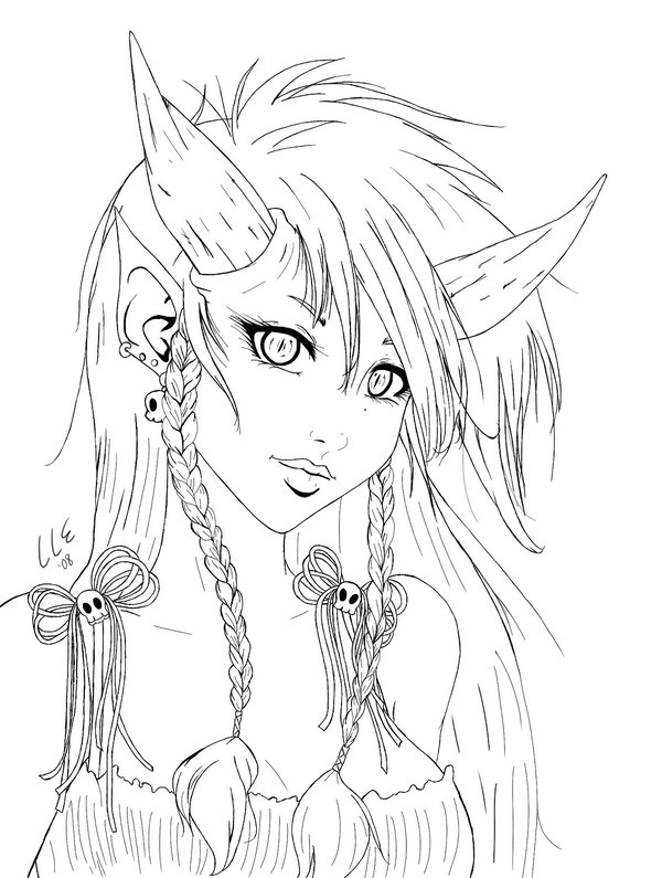 600x795 Demon Girl Bust Lineart By Shollia