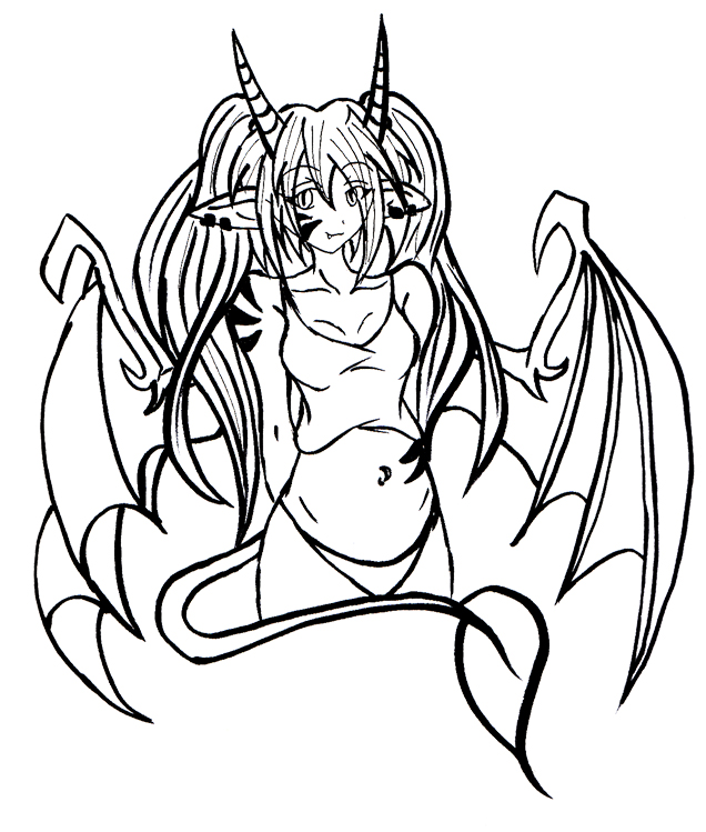 636x749 Demon Girl Line Art By Subiechan