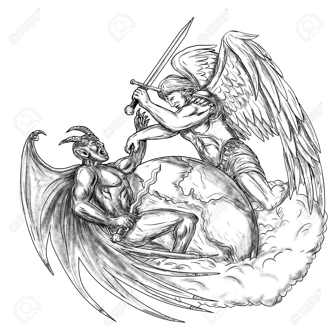 1300x1300 Tattoo Style Illustration Of Saint Michael The Archangel Angel