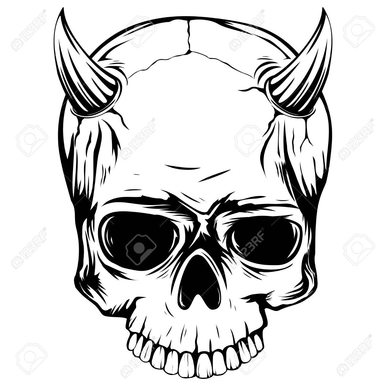 1300x1300 Abstract Vector Illustration Black And White Skull Demon