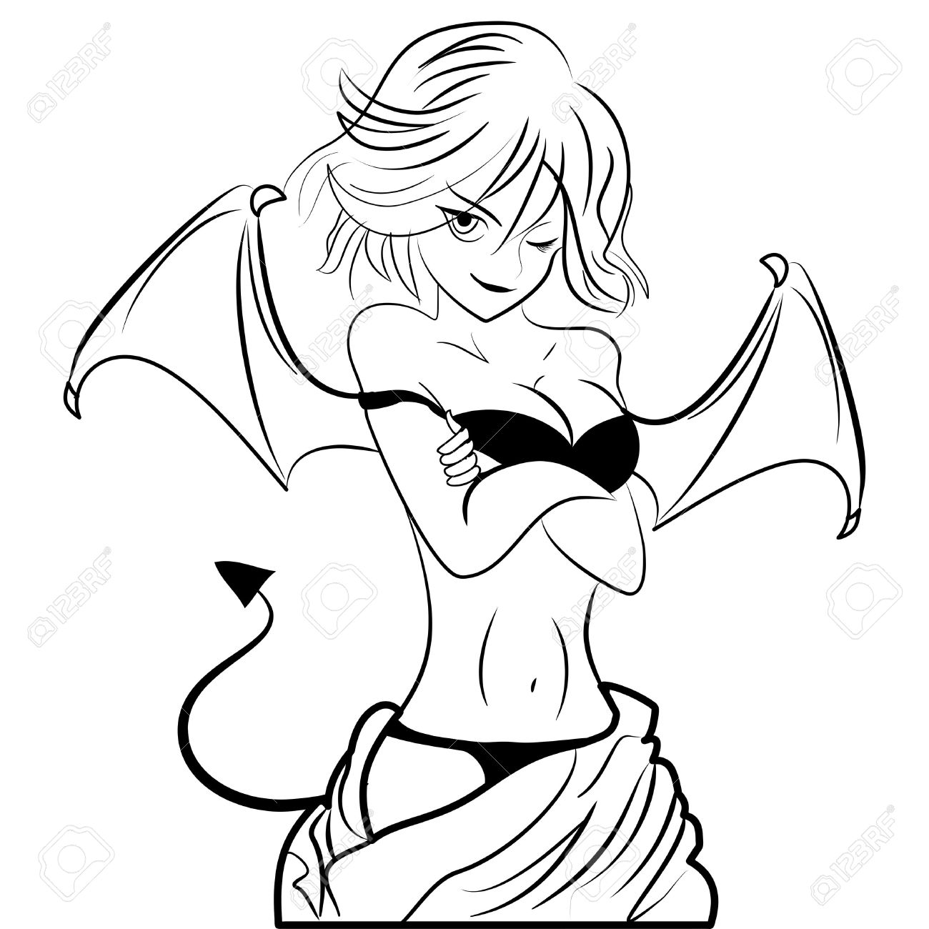 1300x1300 Cartoon Coloring Book Illustration Of Pretty Demon Lady