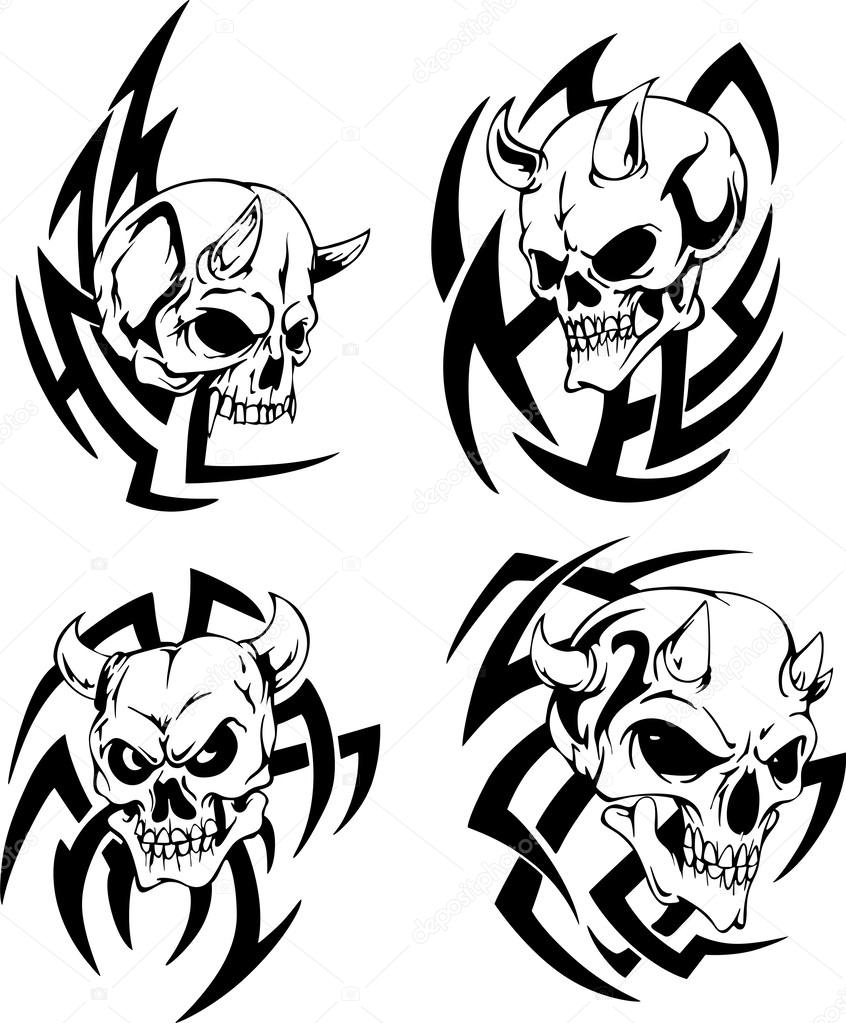 846x1023 Skulls With Horns Stock Vector Rorius