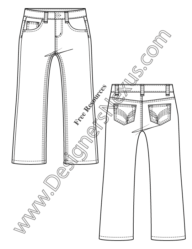 612x792 Kids Toddler 5 Pocket Jeans Flat Fashion Sketch V18