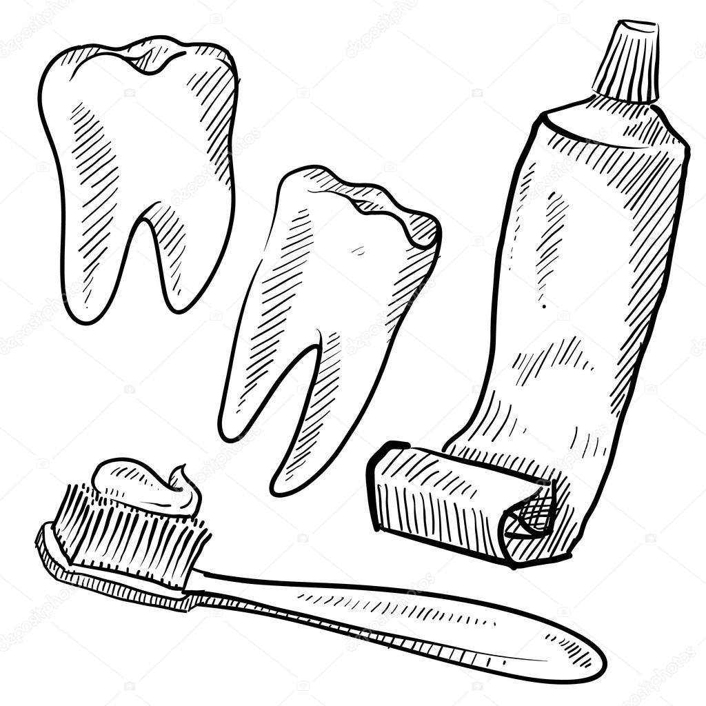 1024x1024 Dental Hygiene Objects Sketch Stock Vector Lhfgraphics