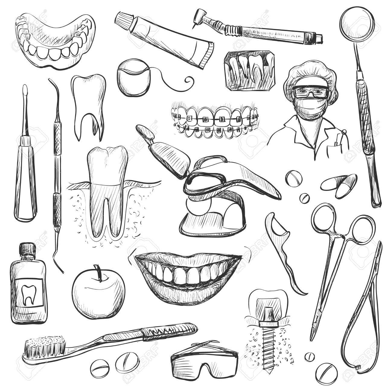 1299x1300 Set Of Dentist With Different Dental Equipment