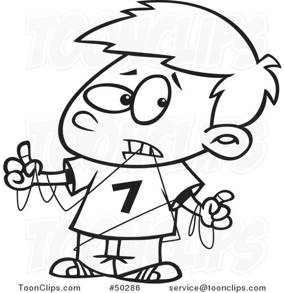 581x600 Cartoon Black And White Boy Tangled In Dental Floss
