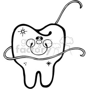 300x300 Royalty Free Black And White Tooth With Dental Floss 153666 Vector