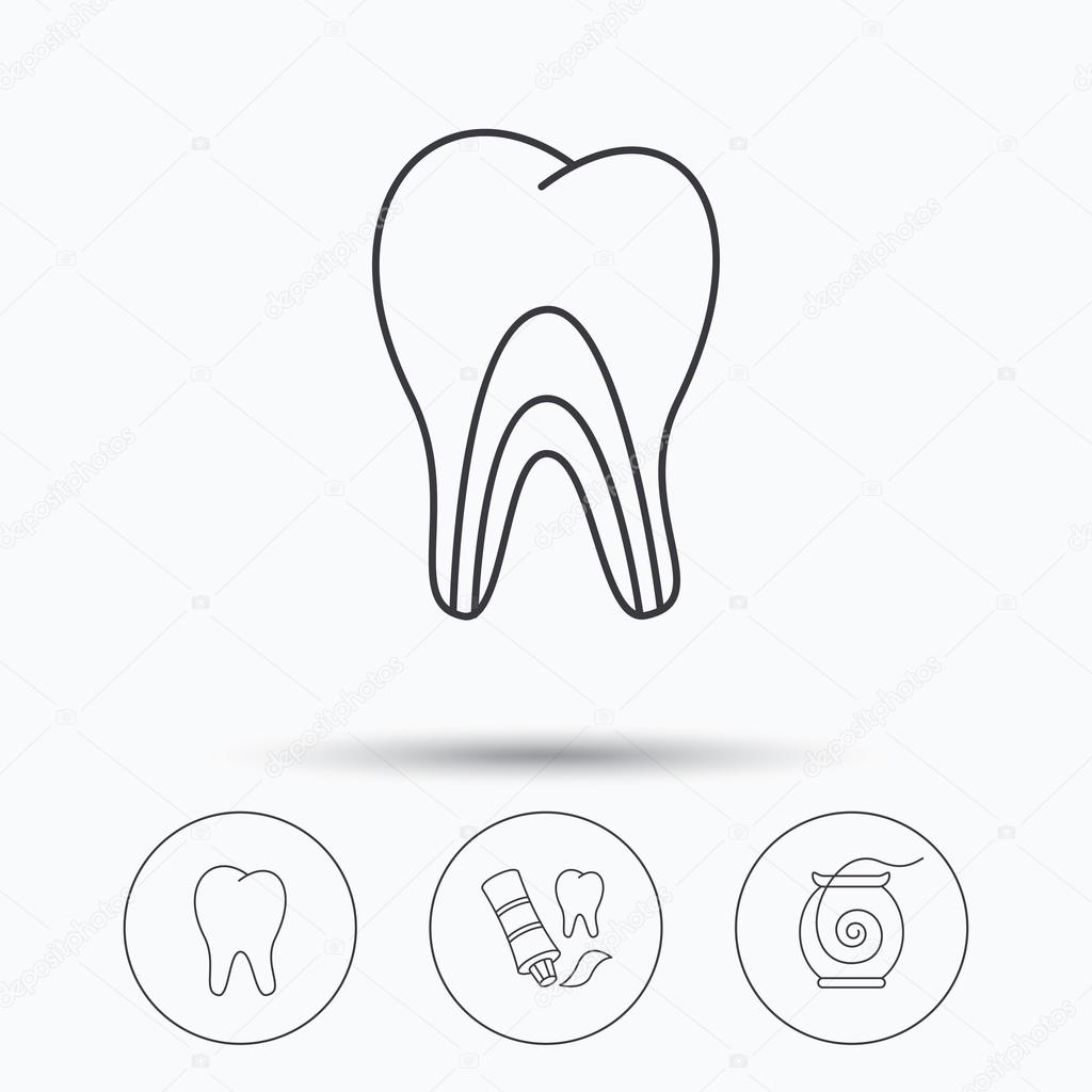 1024x1024 Tooth, Dentinal Tubules And Dental Floss Icons. Stock Vector
