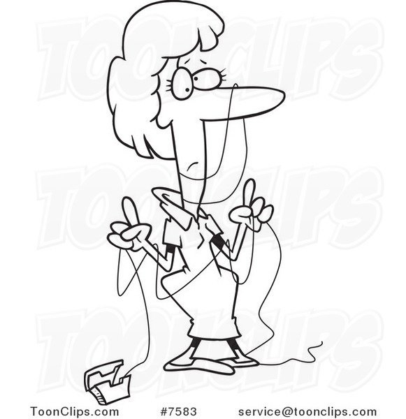 581x600 Cartoon Black And White Line Drawing Of A Lady Tangled In Dental