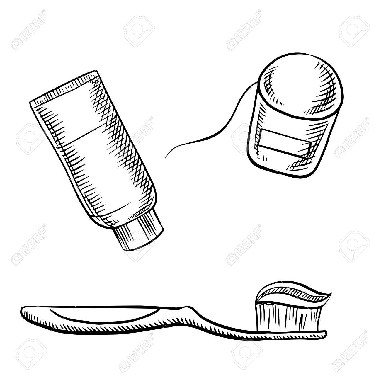 1300x1300 Toothpaste Tube, Toothbrush And Dental Floss Sketch Icons,
