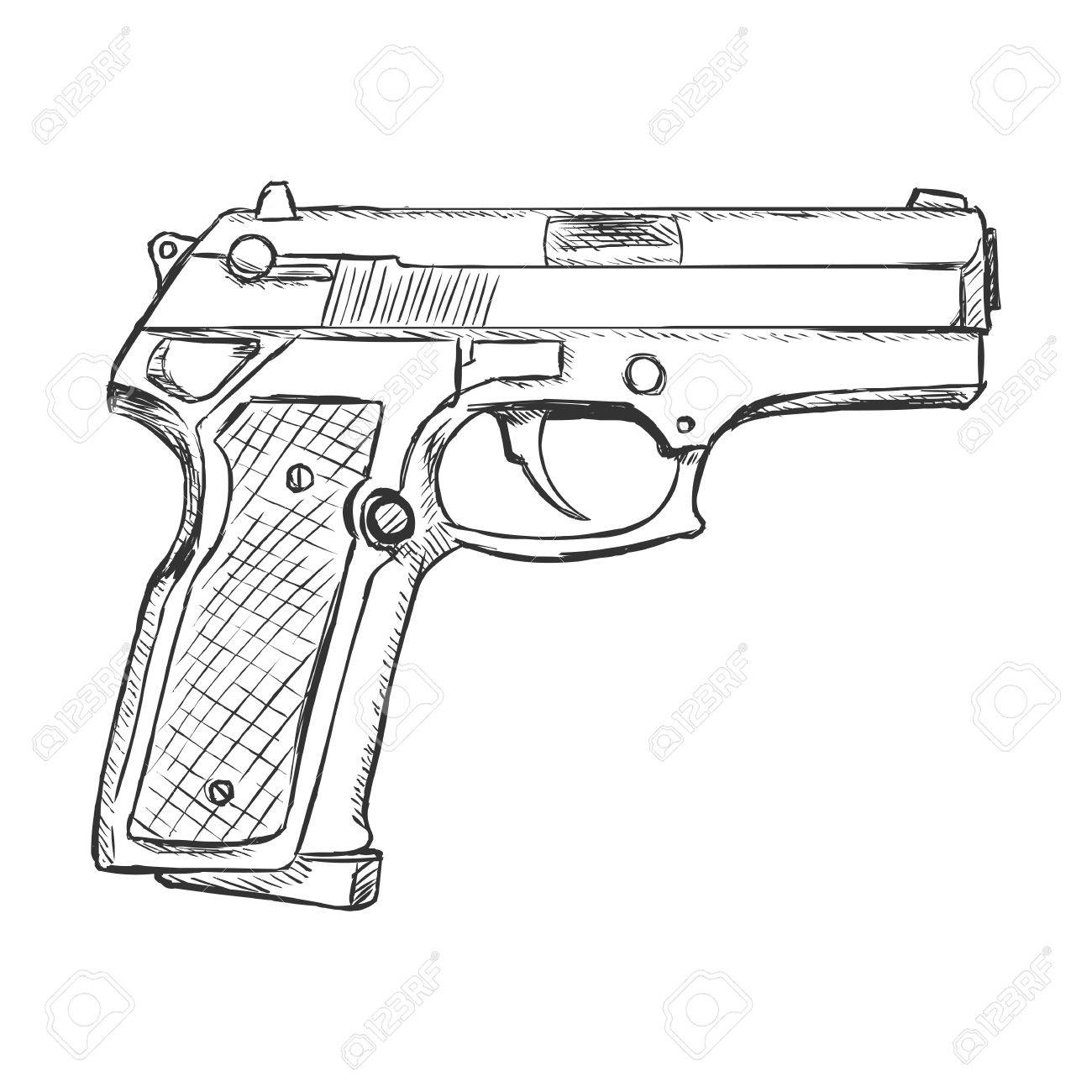 1300x1300 Vector Sketch Beretta Pistol On White Background Royalty Free