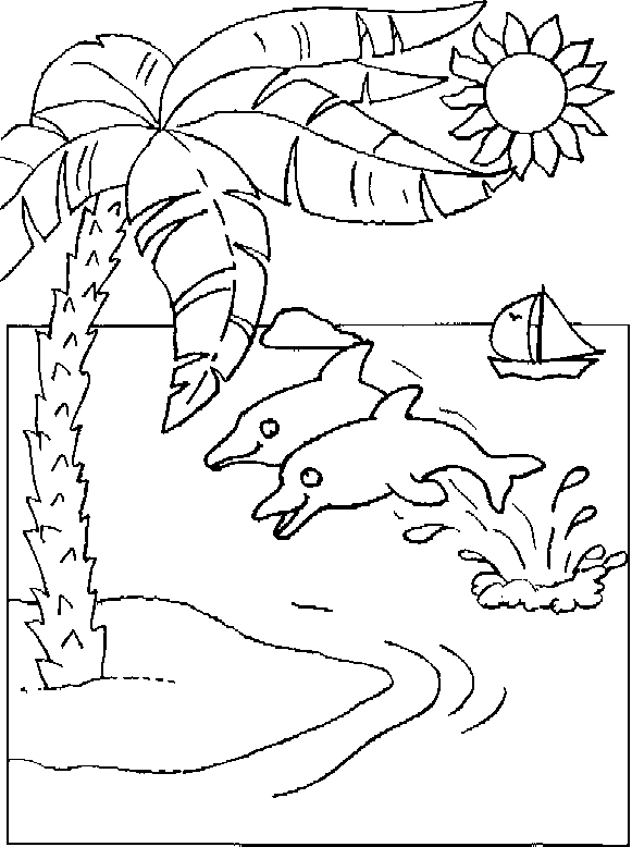 581x778 Coloring Two Dolphins And A Boat Off Deserted Island Picture