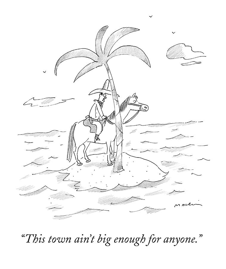 758x900 A Cowboy Sits On A Horse On A Desert Island By Michael Maslin