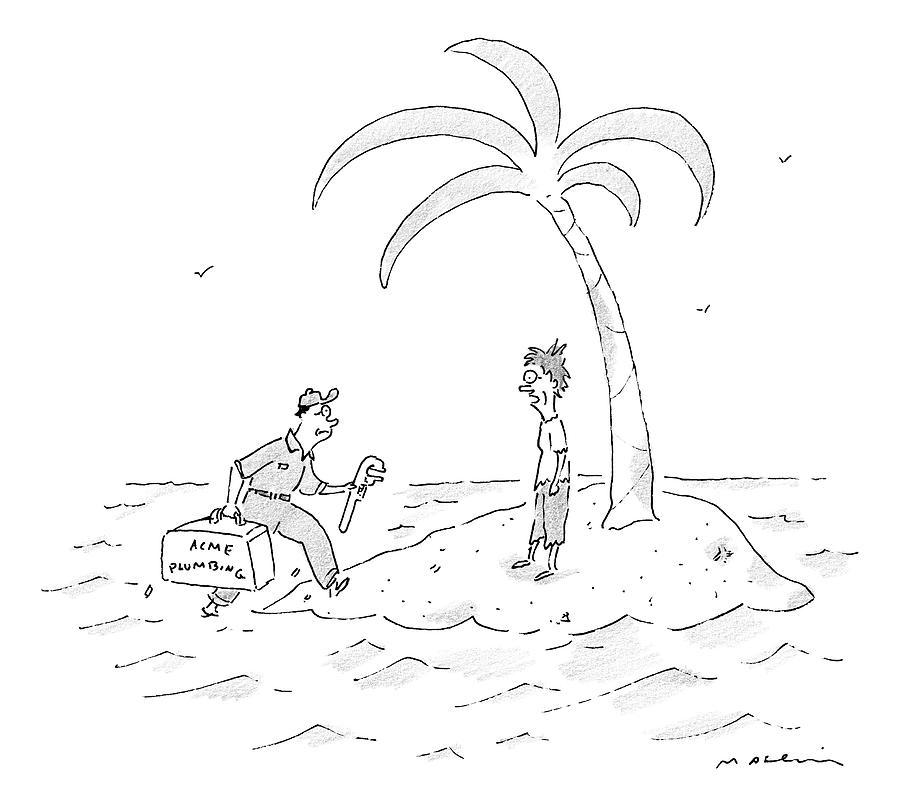 900x805 A Man On A Deserted Island Is Approached Drawing By Michael Maslin