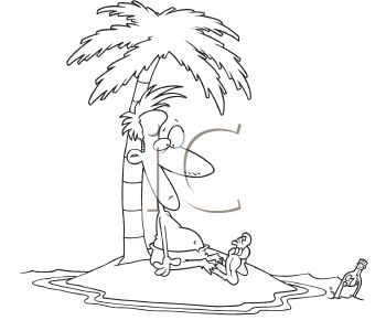 350x300 Black And White Cartoon Of A Man Stranded On A Desert Island
