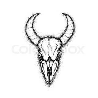 320x320 Bull Skull With Feathers Drawn In Tattoo Style. Native Americans