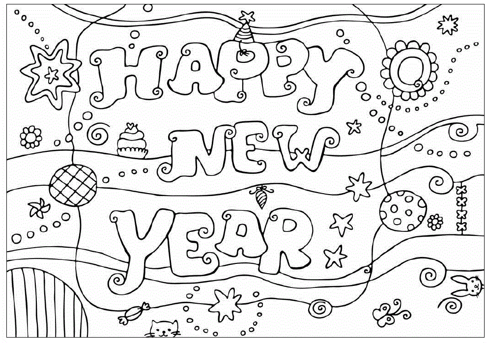 993x698 Happy New Year 2014 Coloring Design For Kids