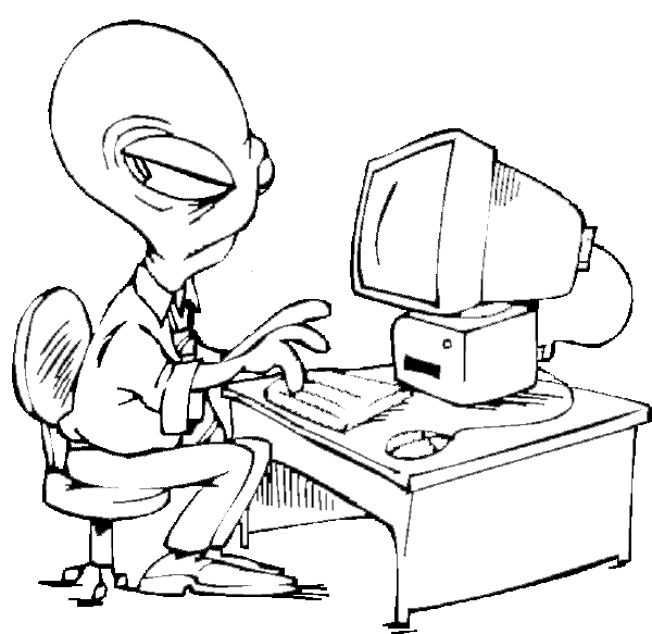 600x583 Alien Working On A Computer Coloring Page! This Alien Sits
