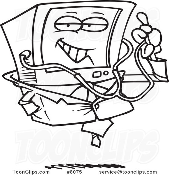 581x600 Cartoon Black And White Line Drawing Of A Desktop Computer Doctor