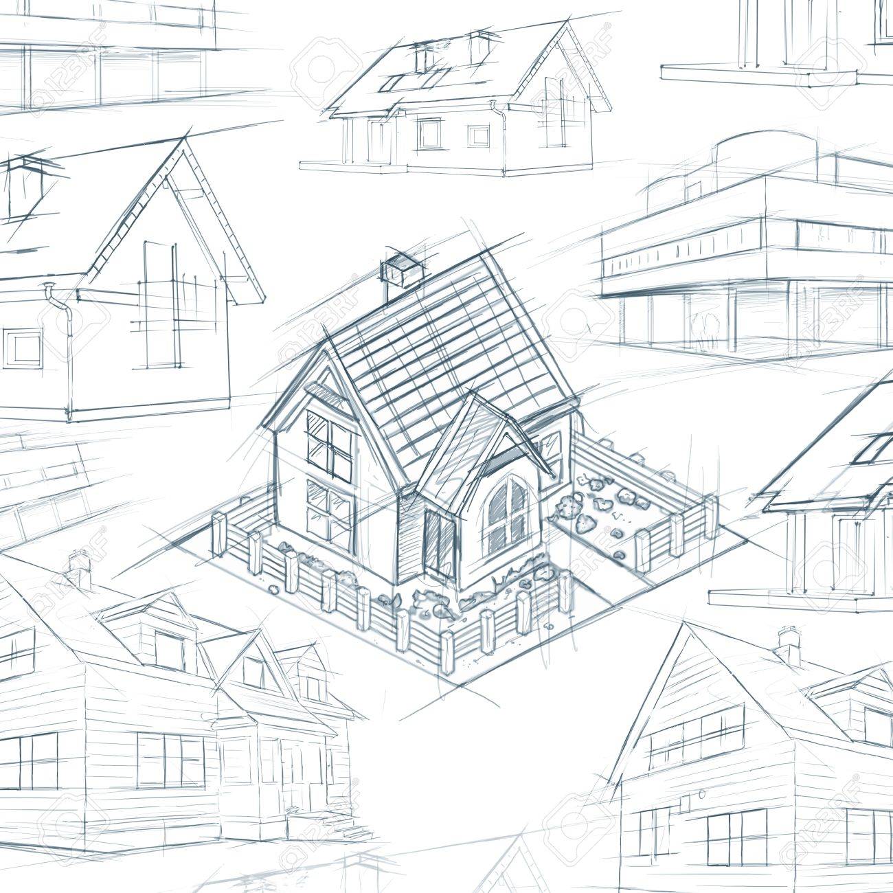 1300x1300 Architect Desktop House Sketch Background Illustration Stock Photo