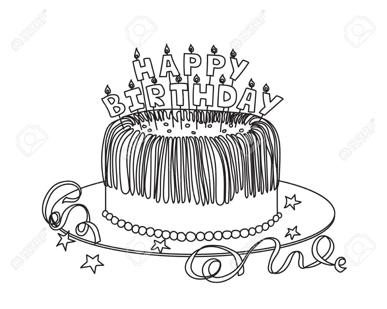 1300x1040 Celebration Hand Drawn Cake Sketch. Graphic Art For Coloring