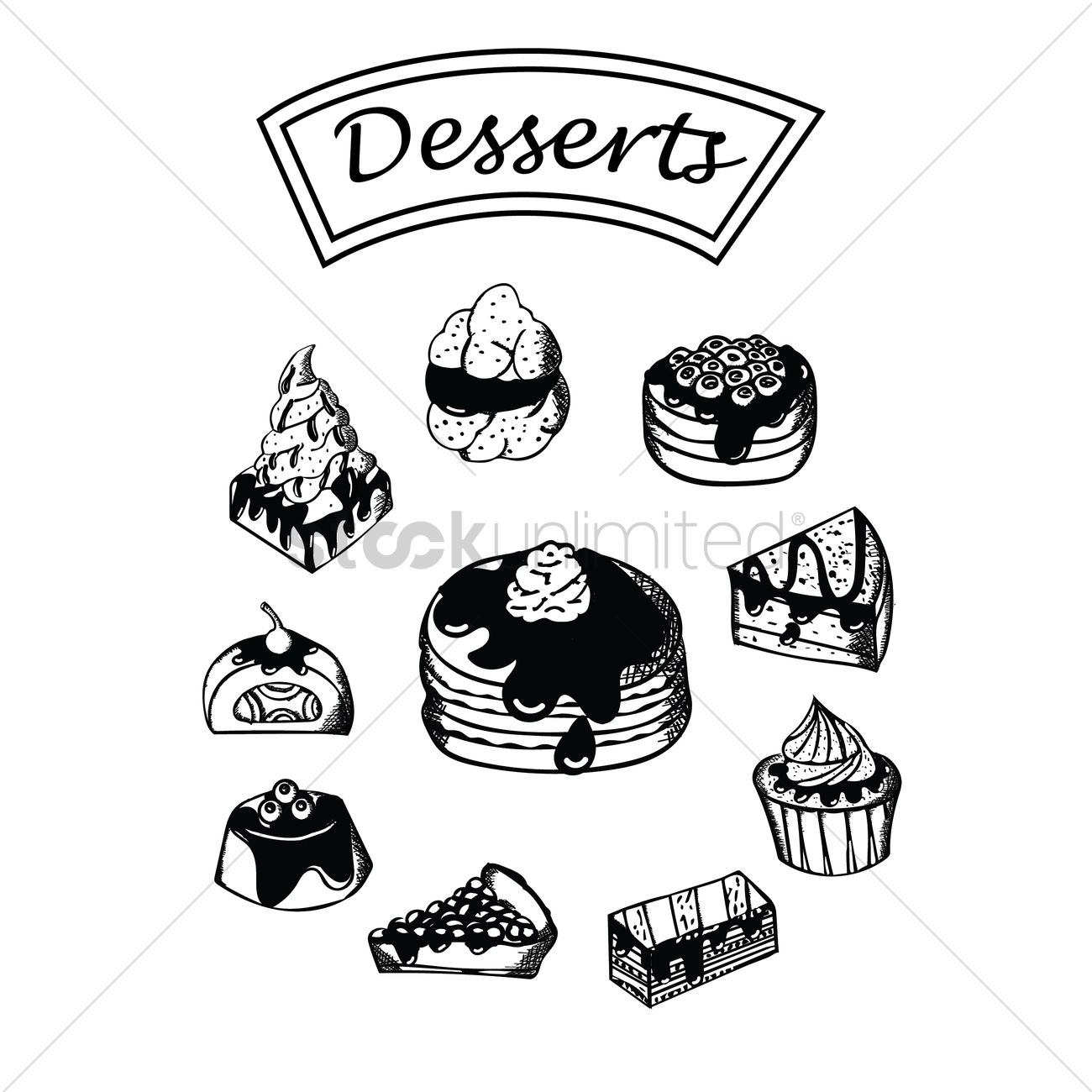 1300x1300 Collection Of Desserts Vector Image