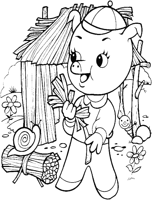 530x697 Coloring The Pig Builds Its House In Straw Picture