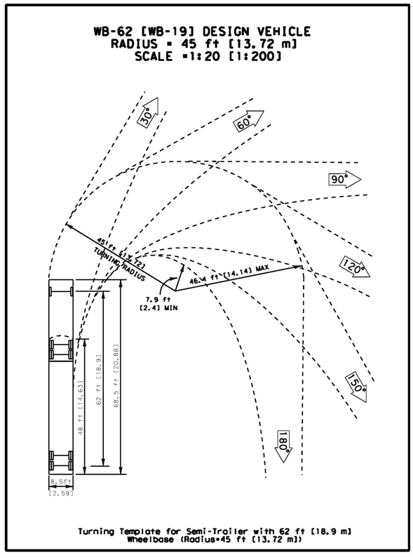 589x795 Turning Template For Semi Trailer With 62 Ft [18.9 M] Wheelbase